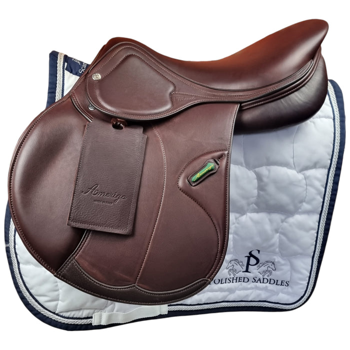 Amerigo CC Pinerolo jumping saddle in brown leather with new close contact sinergico flocked panels